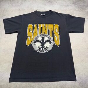 Vintage 90s‎ New Orleans Saints NFL T-Shirt Trench Made in USA Black Large